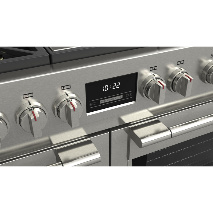 Fulgor Milano Sofia Pro 48-Inch Freestanding All-Gas Range, 600 Series, 6 Crescendo Dual Ring Brass Burners, Gas-Powered Trilaminate Griddle, 30-Inch Primary Oven, 18-Inch Companion Oven, Self-Clean, Soft-Close Door