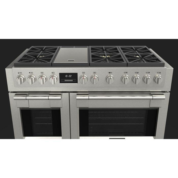 Fulgor Milano Sofia Pro 48-Inch Freestanding All-Gas Range, 600 Series, 6 Crescendo Dual Ring Brass Burners, Gas-Powered Trilaminate Griddle, 30-Inch Primary Oven, 18-Inch Companion Oven, Self-Clean, Soft-Close Door