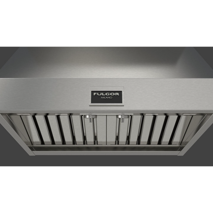 Fulgor Milano 30-Inch Pro Wall Hood, 600 Series, 600 CFM, 18-Inch Depth, Baffle Filters, Knob Control