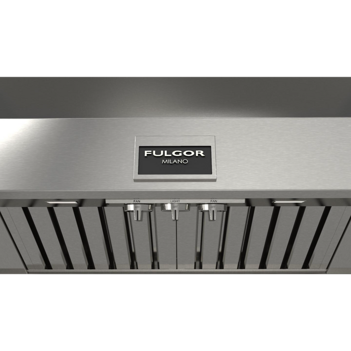 Fulgor Milano 36-Inch Pro Wall Hood, 600 Series, 1000 CFM, 18-Inch Depth, Baffle Filters
