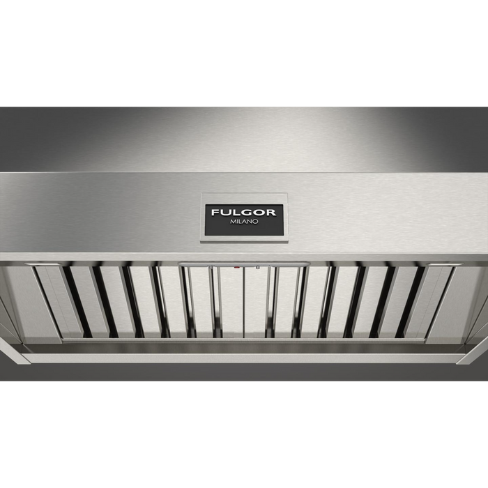 Fulgor Milano 36-Inch Pro Wall Hood, 600 Series, 600 CFM, 18-Inch Depth, Baffle Filters