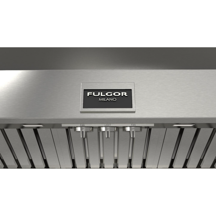 Fulgor Milano 48-Inch Pro Wall Hood, 600 Series, 1000 CFM, 18-Inch Depth, Baffle Filters