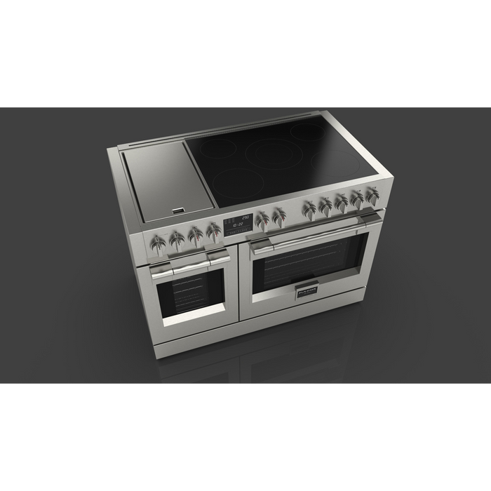Fulgor Milano Sofia Pro 48-Inch Freestanding Induction Range, 600 Series, 5 Quantum Induction Burners, 2-Zone Quantum Induction Trilaminate Griddle, 30-Inch Primary Oven, 18-Inch Companion Oven, Self-Clean, Soft-Close Door