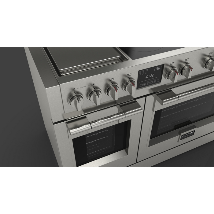 Fulgor Milano Sofia Pro 48-Inch Freestanding Induction Range, 600 Series, 5 Quantum Induction Burners, 2-Zone Quantum Induction Trilaminate Griddle, 30-Inch Primary Oven, 18-Inch Companion Oven, Self-Clean, Soft-Close Door