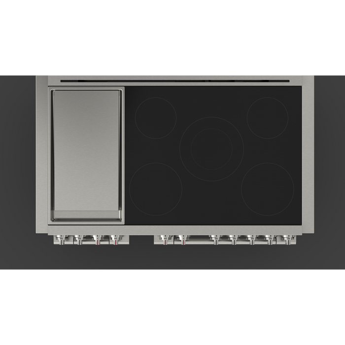 Fulgor Milano Sofia Pro 48-Inch Freestanding Induction Range, 600 Series, 5 Quantum Induction Burners, 2-Zone Quantum Induction Trilaminate Griddle, 30-Inch Primary Oven, 18-Inch Companion Oven, Self-Clean, Soft-Close Door