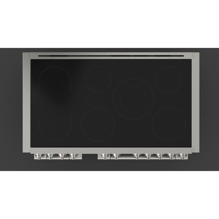 Fulgor Milano Sofia Pro 48-Inch Freestanding Induction Range, 600 Series, 7 Quantum Induction Burners (5 Zones + 2-Zone Bridge), 30-Inch Primary Oven, 18-Inch Companion Oven, Self-Clean, Soft-Close Door