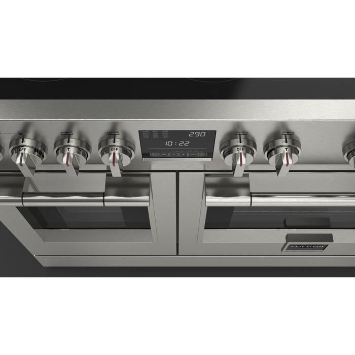 Fulgor Milano Sofia Pro 48-Inch Freestanding Induction Range, 600 Series, 7 Quantum Induction Burners (5 Zones + 2-Zone Bridge), 30-Inch Primary Oven, 18-Inch Companion Oven, Self-Clean, Soft-Close Door
