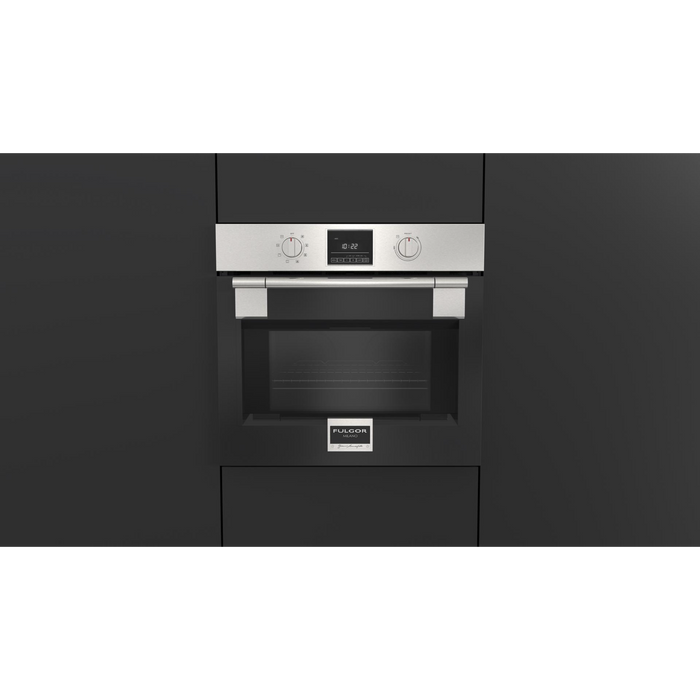 Fulgor Milano 30-Inch Pro Built-In Electric Single Oven, 600 Series, Self-Clean, Dual Convection, Multi-Pass Broiler, Soft-Close Door, 2 Standard Racks, 1 Telescopic Rack, Stainless Steel Finish