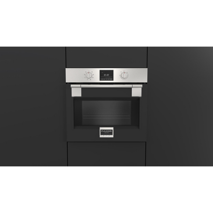 Fulgor Milano 30-Inch Pro Built-In Electric Single Oven, 600 Series, Self-Clean, Dual Convection, Multi-Pass Broiler, Soft-Close Door, 2 Standard Racks, 1 Telescopic Rack, Stainless Steel Finish