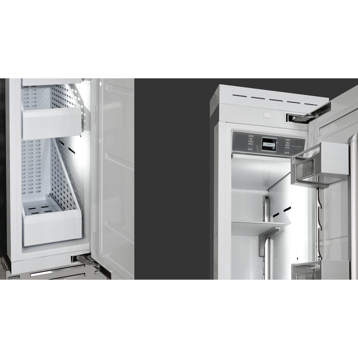 Fulgor Milano 8.22 cu.ft Pro Integrated Column Freezer, 700 Series, RH, Overlay, Bottom Compressor, Metal Interior, Ice Maker