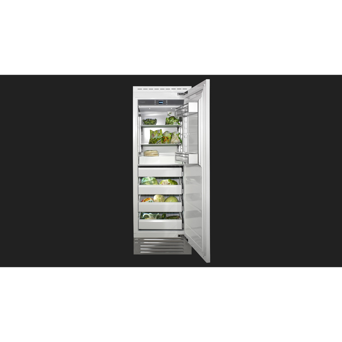 Fulgor Milano 16.87 cu.ft Pro Integrated Column Freezer, 700 Series, RH, Overlay, Bottom Compressor, Metal Interior, Ice Maker
