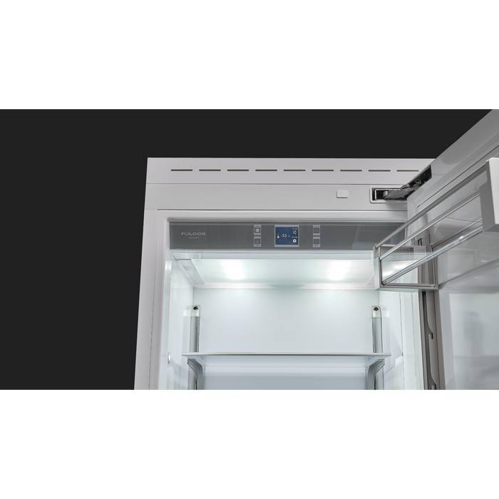 Fulgor Milano 13.03 cu.ft Pro Integrated Column Refrigerator, 700 Series, RH, Overlay, Bottom Compressor, Metal Interior, Soft-Closing Stainless Crispers
