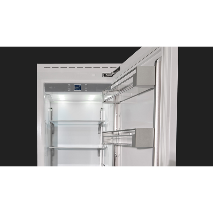Fulgor Milano 13.03 cu.ft Pro Integrated Column Refrigerator, 700 Series, RH, Overlay, Bottom Compressor, Metal Interior, Soft-Closing Stainless Crispers