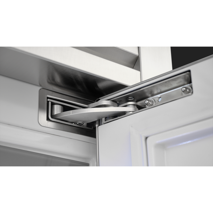 Fulgor Milano 18.5 cu.ft Pro Fridge/Freezer, 700 Series, RH, Stainless Cladded Top Compressor Unit, Pro Badge, Handle, Single Convertible Bottom Drawer, 2 Temp Zones, White Interior, Ice Maker