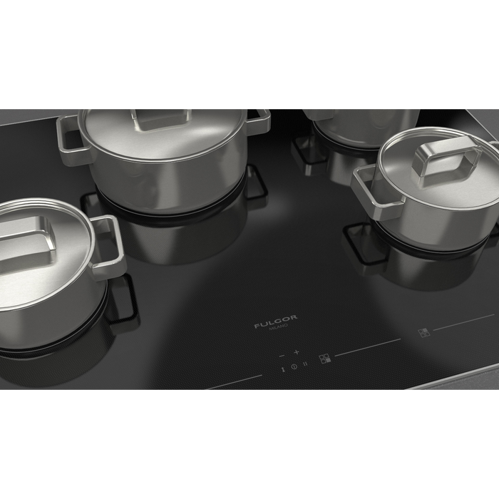 Fulgor Milano 30-Inch Distinto Built-In Premium Electric Cooktop, 700 Series, 4 Cooking Zones, Touch Slide Controls, Brushed Aluminum Trim
