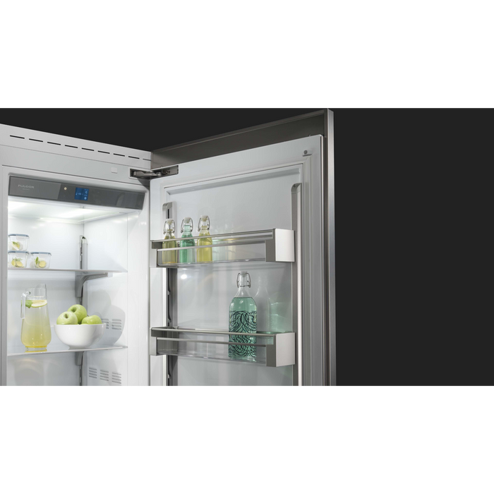 Fulgor Milano 17.44 cu.ft Pro Column Refrigerator, 700 Series, RH, Stainless Cladded, Bottom Compressor, Metal Interior, Stainless Soft-Closing Crispers, Includes Pro Handle & Badge Accessory