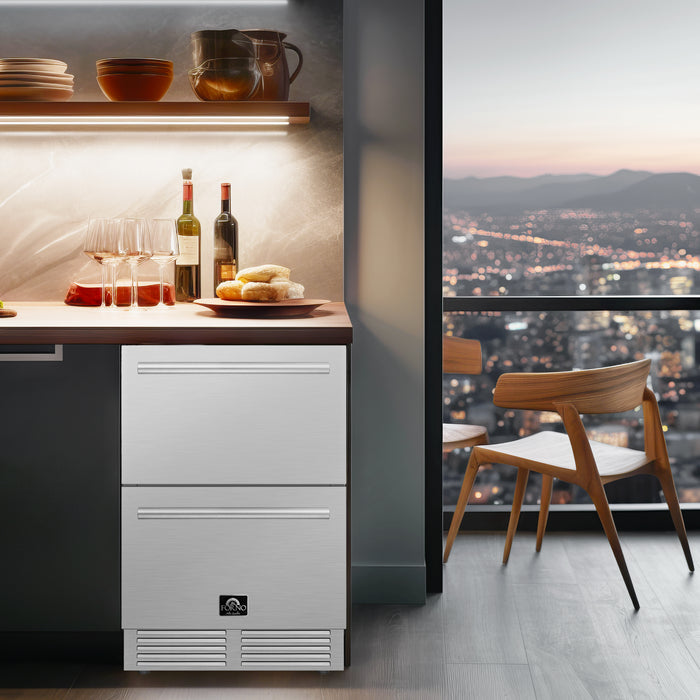Forno Como Indoor Outdoor Drawer Refrigerator, 4.87 cu.ft, Stainless Steel Interior, Adjustable Shelves, LED Lighting