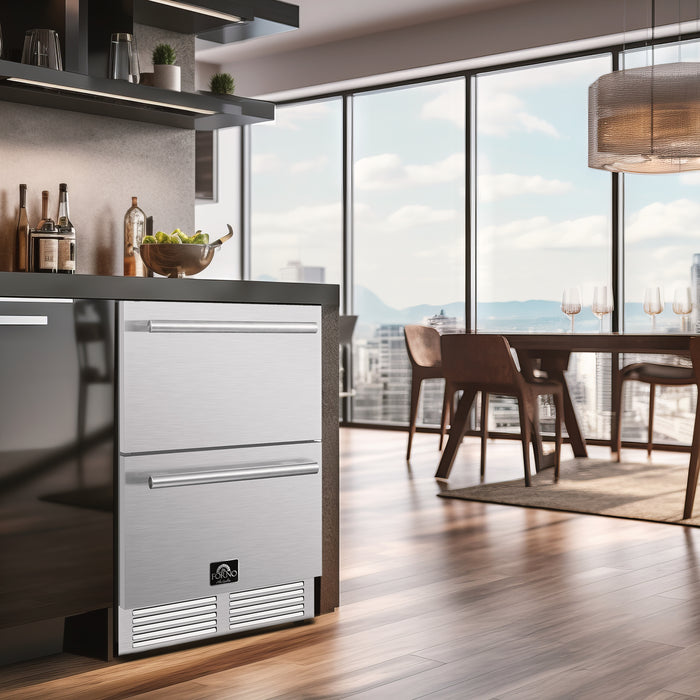Forno Como Indoor Outdoor Drawer Refrigerator, 4.87 cu.ft, Stainless Steel Interior, Adjustable Shelves, LED Lighting