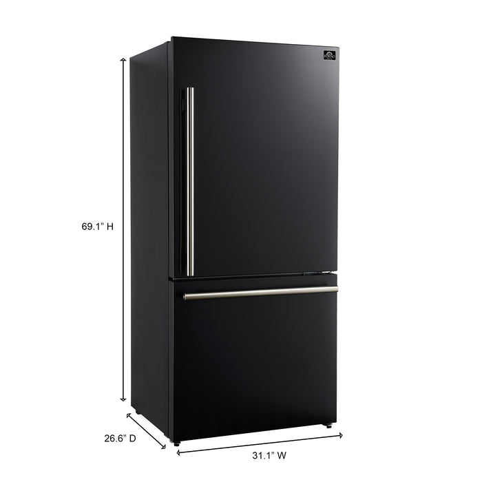 Forno Milano Espresso 31-Inch Bottom Freezer Refrigerator, Black, 17.2 cu.ft Capacity, Energy Efficient