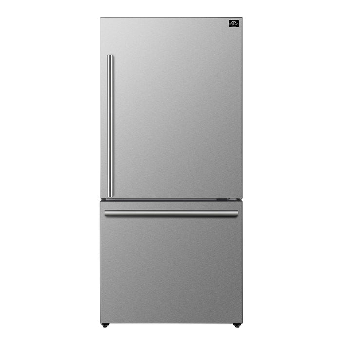 Forno Milano Espresso 31-Inch Bottom Freezer Refrigerator, Stainless Steel, 17.2 cu.ft Capacity, Right Swing Door, Energy Efficient