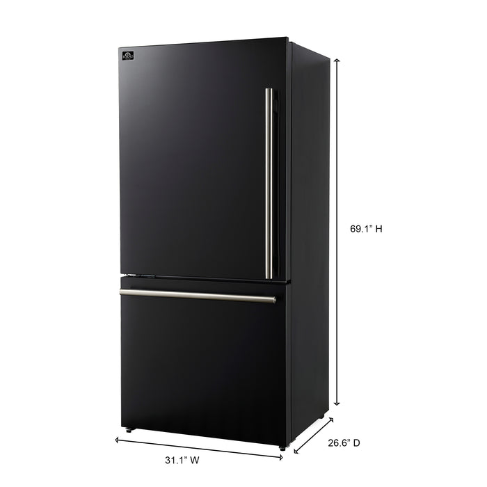 Forno Milano Espresso 31-Inch Black Bottom Freezer Refrigerator, 17.2 Cu. Ft., Energy-Efficient, No Frost, Built-In Ice Maker