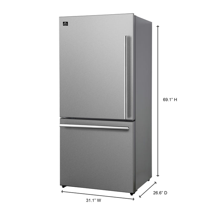 Forno Milano Espresso 31-Inch Stainless Steel Bottom Freezer Refrigerator, 17.2 cu.ft., Built-In Ice Maker, ENERGY STAR