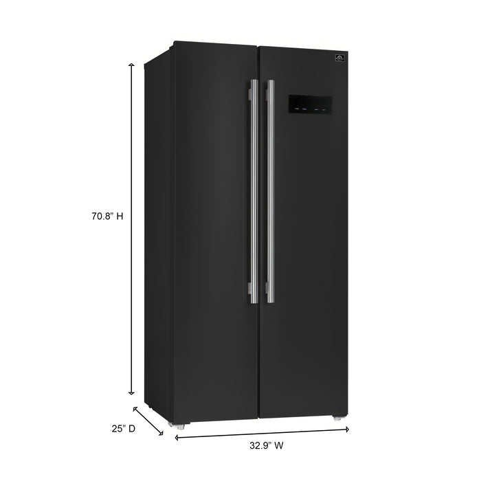 Forno Salerno Espresso 33-Inch Black Side-by-Side Refrigerator, 15.6 Cu. Ft., Energy-Efficient, No Frost, Modern Design