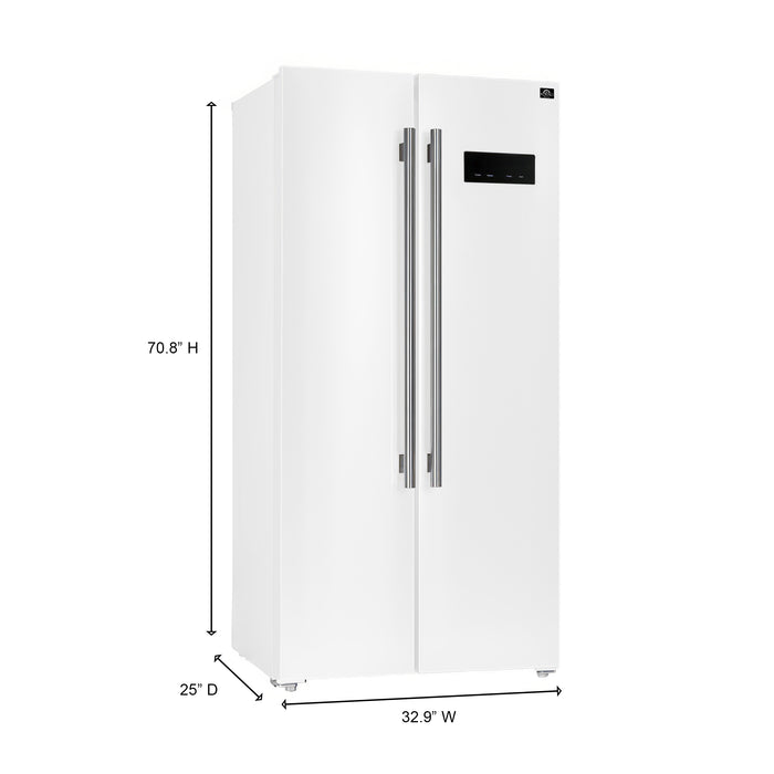 Forno Salerno Espresso 33-Inch White Side-by-Side Refrigerator, 15.6 Cu. Ft., Energy-Efficient, No Frost, Modern Design