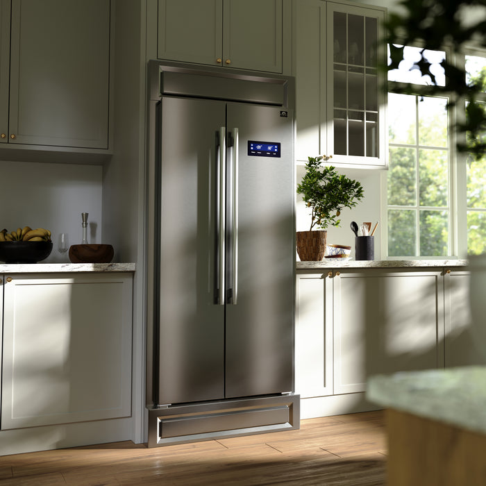 Forno Salerno Built-In Stainless Steel Refrigerator, 15.6 cu.ft, Modern Decorative Grill, ENERGY STAR Certified