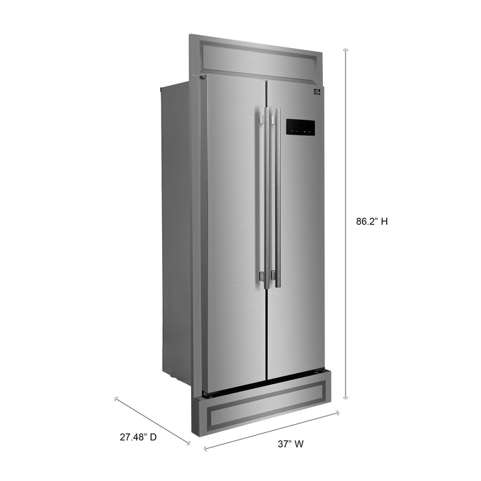 Forno Salerno Built-In Stainless Steel Refrigerator, 15.6 cu.ft, Modern Decorative Grill, ENERGY STAR Certified