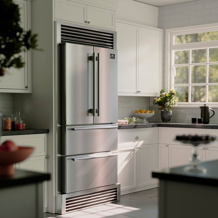 Forno Moena French Door Refrigerator, Stainless Steel, 19.2 cu.ft, Decorative Grill, ENERGY STAR Certified