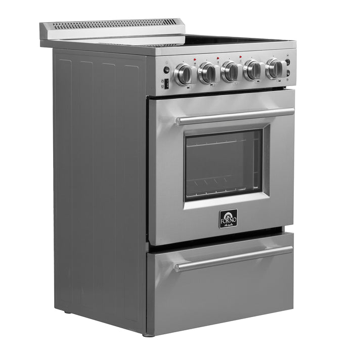FORNO Loiano 24-Inch Freestanding Electric Range Stainless Steel, 4 Elements 6,000W, 2.3 cu.ft. with Storage Drawer