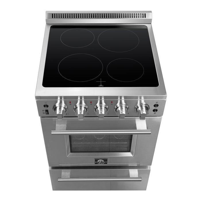 FORNO Loiano 24-Inch Freestanding Electric Range Stainless Steel, 4 Elements 6,000W, 2.3 cu.ft. with Storage Drawer
