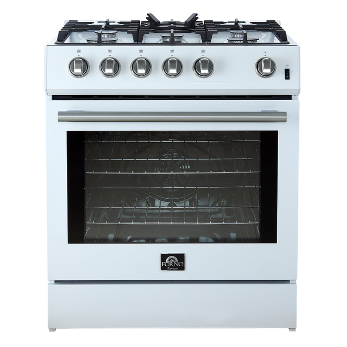 Forno Leonardo Espresso 30-Inch White Gas Range, 5 Burners, 39,500 BTU, 5 cu.ft Convection Oven