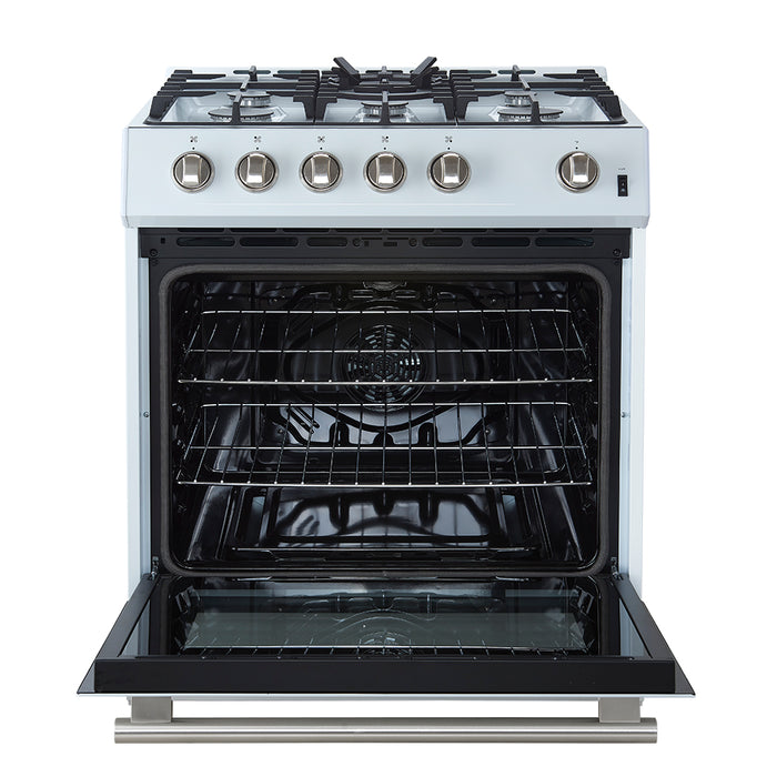 Forno Leonardo Espresso 30-Inch White Gas Range, 5 Burners, 39,500 BTU, 5 cu.ft Convection Oven