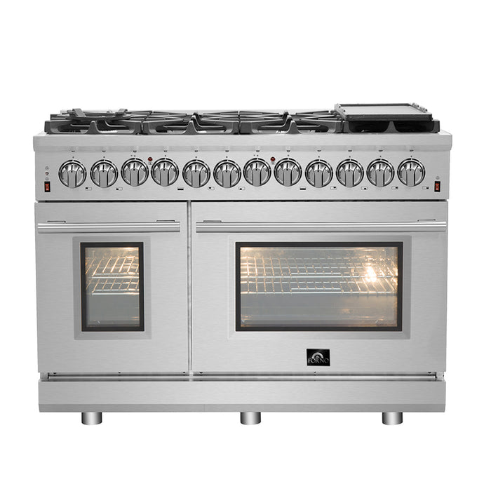 Forno Massimo 48-Inch Freestanding Dual Fuel Range, 8 Burners, Double Convection Ovens