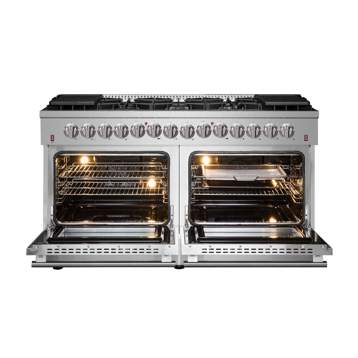 Forno Galiano 60-Inch Freestanding Dual Fuel Range, 10 Burners, Double Convection Ovens