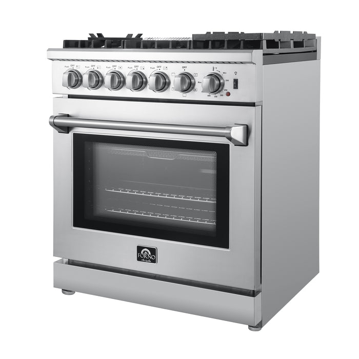 Forno Lazio 30-Inch Freestanding Dual Fuel Range, 4 Burners, True Convection Oven