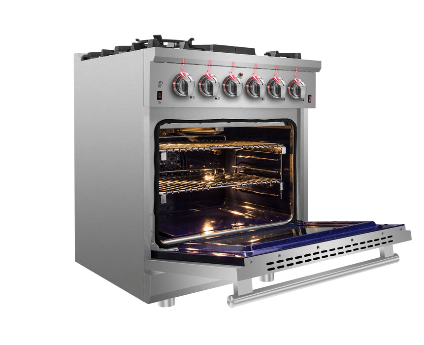 Forno Massimo 30-Inch Freestanding Gas Range, 4 Burners, True Convection Oven