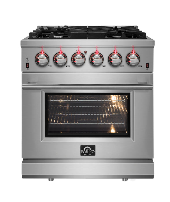 Forno Massimo 30-Inch Freestanding Gas Range, 4 Burners, True Convection Oven