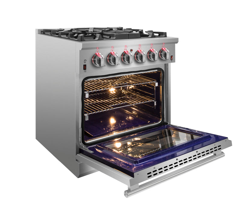 Forno Massimo 30-Inch Freestanding Gas Range, 4 Burners, True Convection Oven