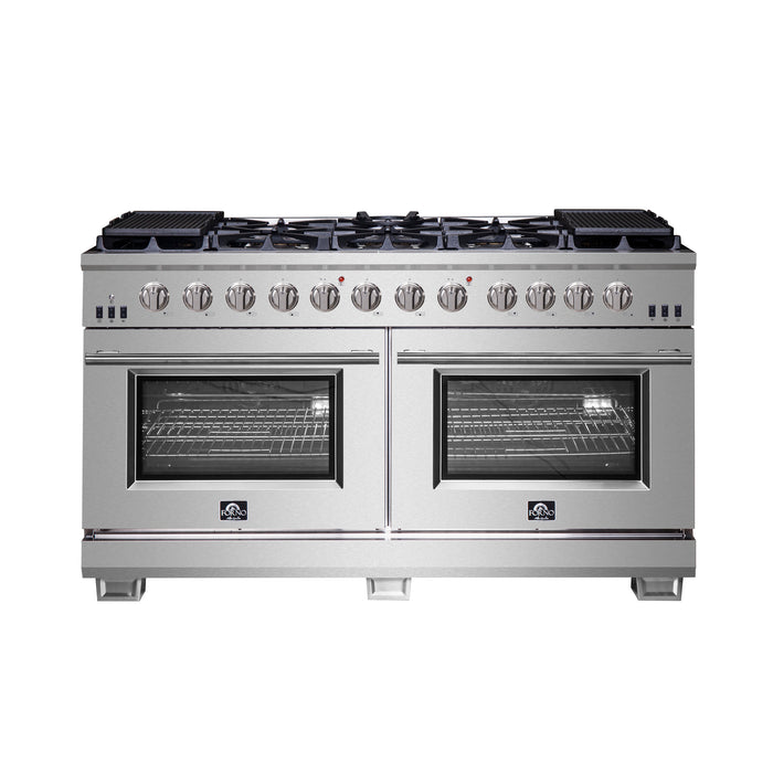 Forno Capriasca 60-Inch Freestanding Gas Range, 10 Burners, True Convection Oven