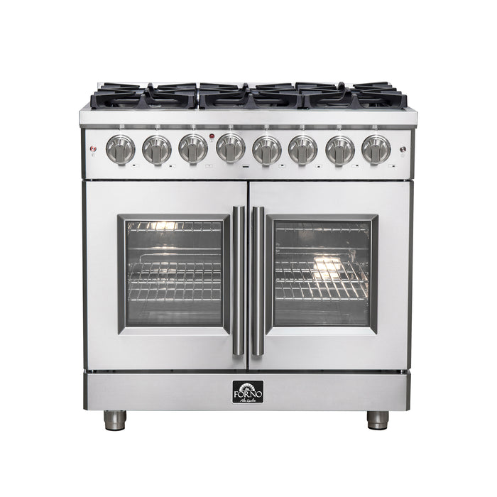 Forno Massimo 36-Inch Freestanding French Door Dual Fuel Range, 6 Burners, True Convection Oven