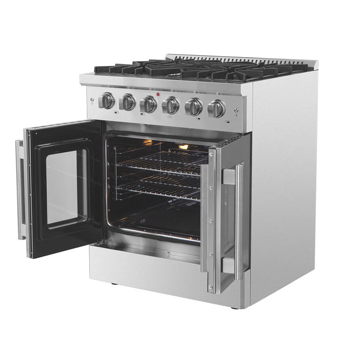 Forno Galiano 30-Inch Freestanding French Door Gas Range, 4 Burners, Convection Oven, Energy Efficient