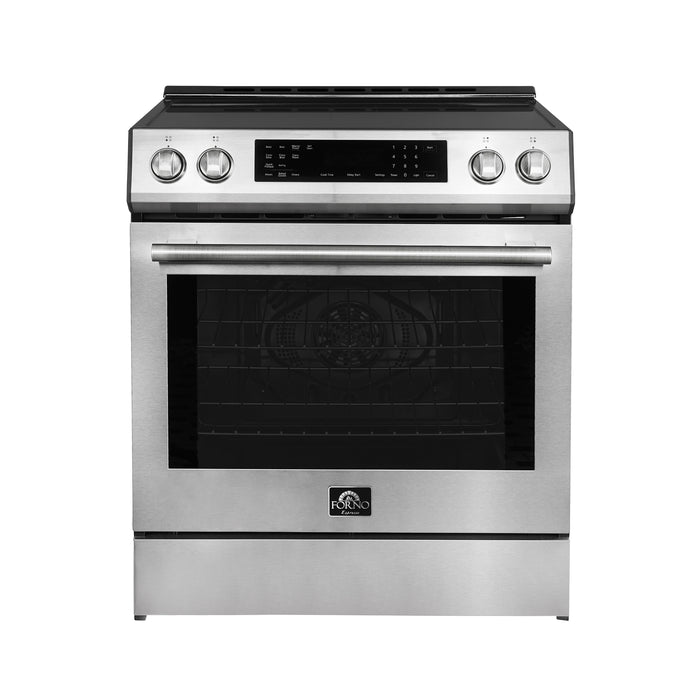 Forno Donatello Espresso 30-Inch Slide-In Stainless Steel Induction Range, Convection Oven, 5 Cooking Zones, Touch Control Panel