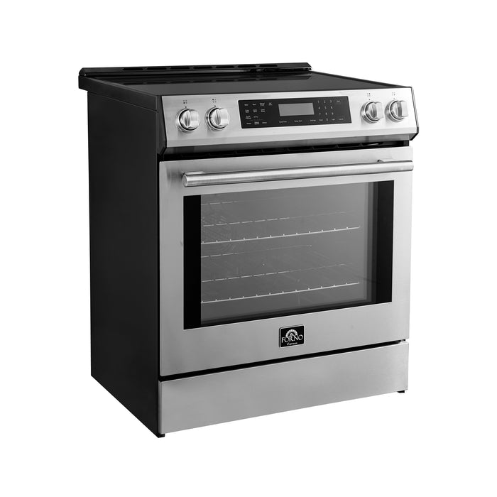 Forno Donatello Espresso 30-Inch Slide-In Stainless Steel Induction Range, Convection Oven, 5 Cooking Zones, Touch Control Panel