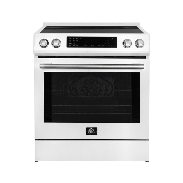 Forno Donatello Espresso 30-Inch Slide-In White Induction Range, Convection Oven, 5 Cooking Zones, Touch Control Panel