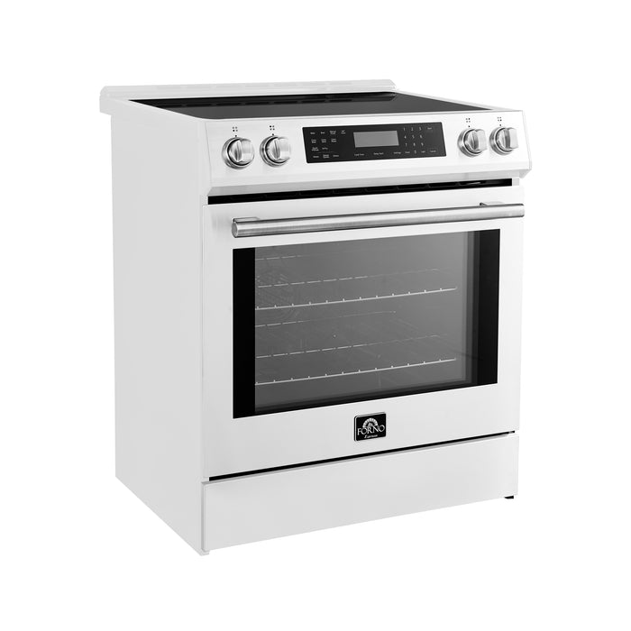 Forno Donatello Espresso 30-Inch Slide-In White Induction Range, Convection Oven, 5 Cooking Zones, Touch Control Panel