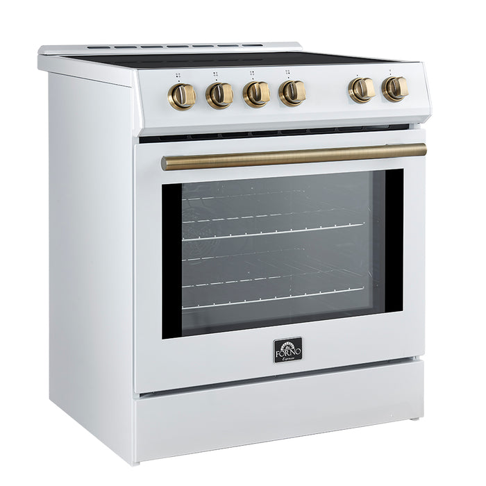 Forno Leonardo Espresso 30-Inch Slide-In White Induction Range, Convection Oven, 5 Cooking Zones, Touch Control Panel