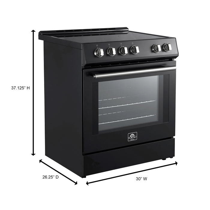 Forno Leonardo Espresso 30-Inch Slide-In Black Induction Range, Convection Oven, 5 Cooking Zones, Touch Control Panel